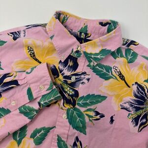 Ralph Lauren XL Classic Hawaiian Tropical Hibiscus Floral Pink Shirt Long Sleeve